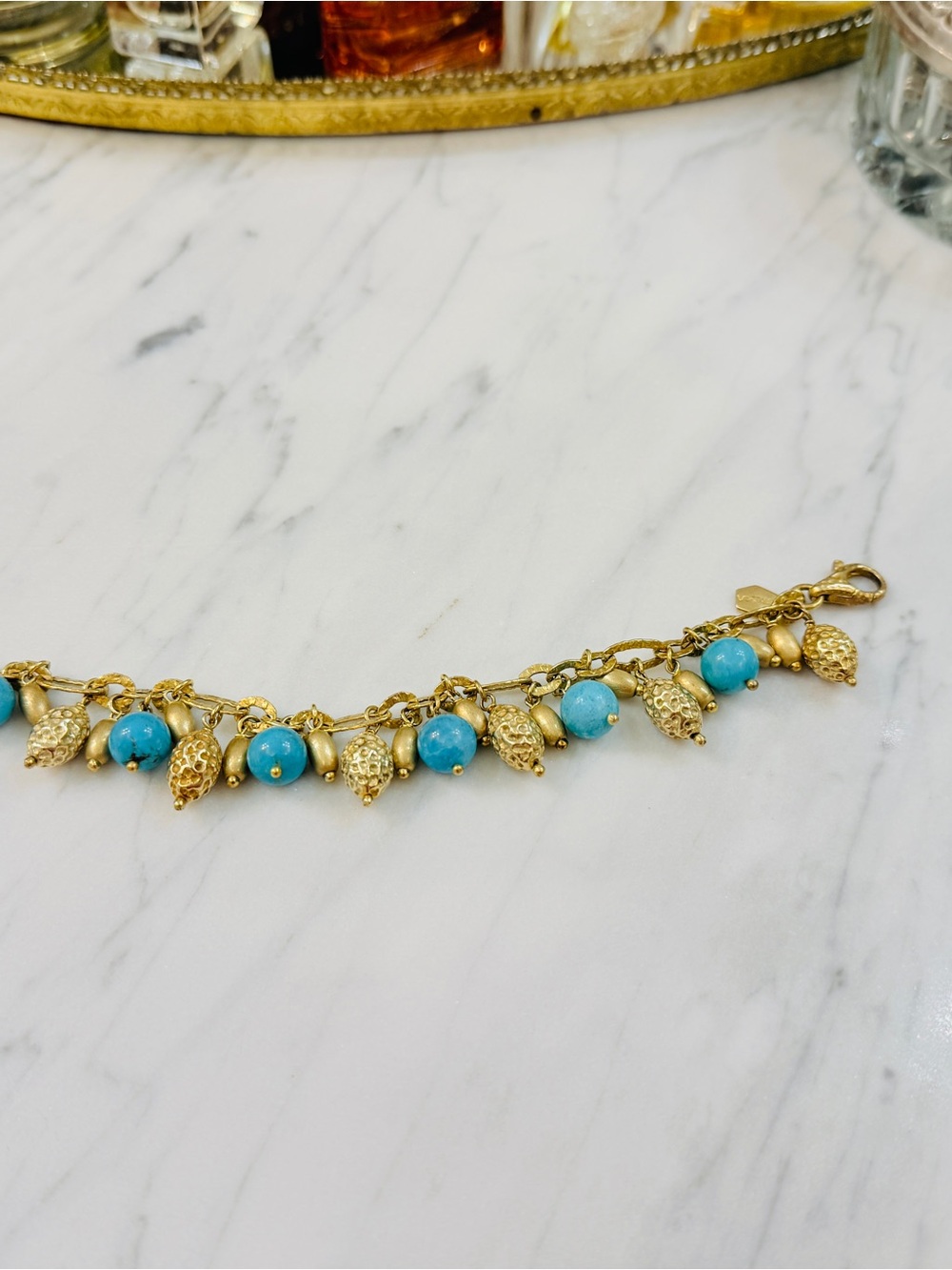 Etrusca Sterling Silver & 18K Gold Overlay Turquoise Charm Bracelet – Italy - Picture 8 of 15